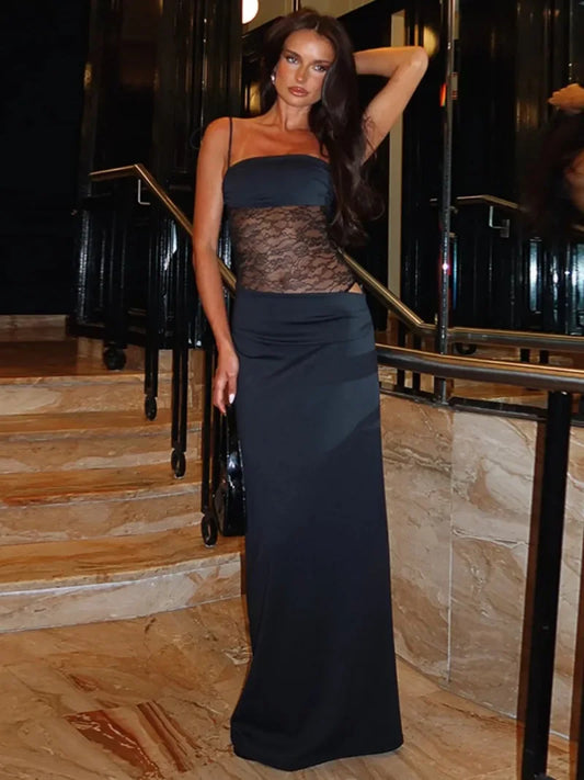 Contrast Lace Maxi Dress 'Fleur'