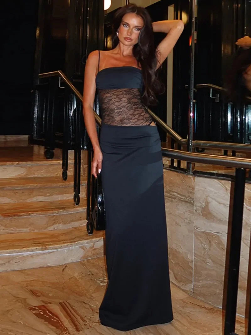 Contrast Lace Maxi Dress 'Fleur'