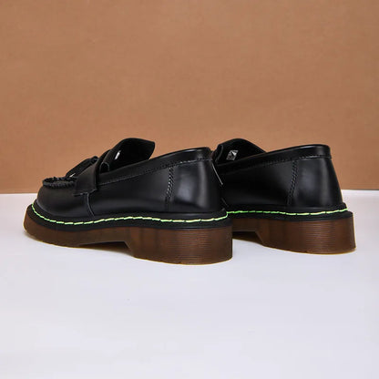 Yellow Stitch Black Loafers